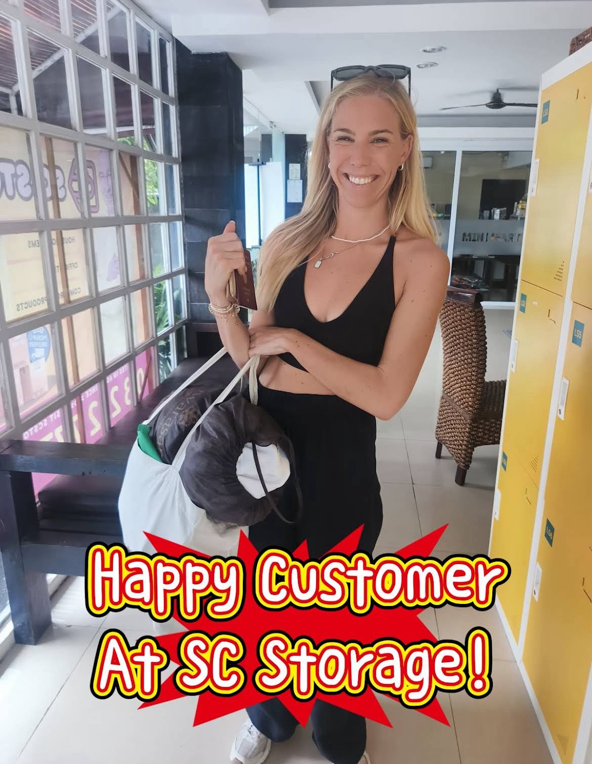 SC Storage customer smiling after pickup Bali